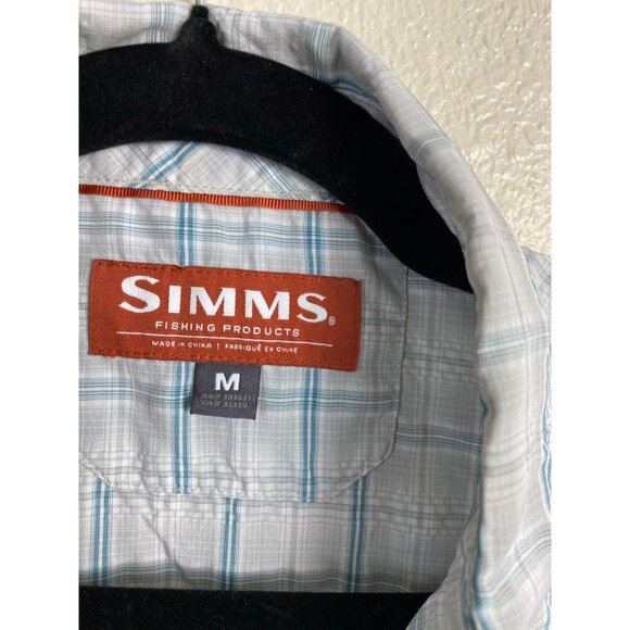 Simms Fishing Products Mens Short Sleeve Button Up Plaid Shirt size Medium Nylon - Picture 3 of 16